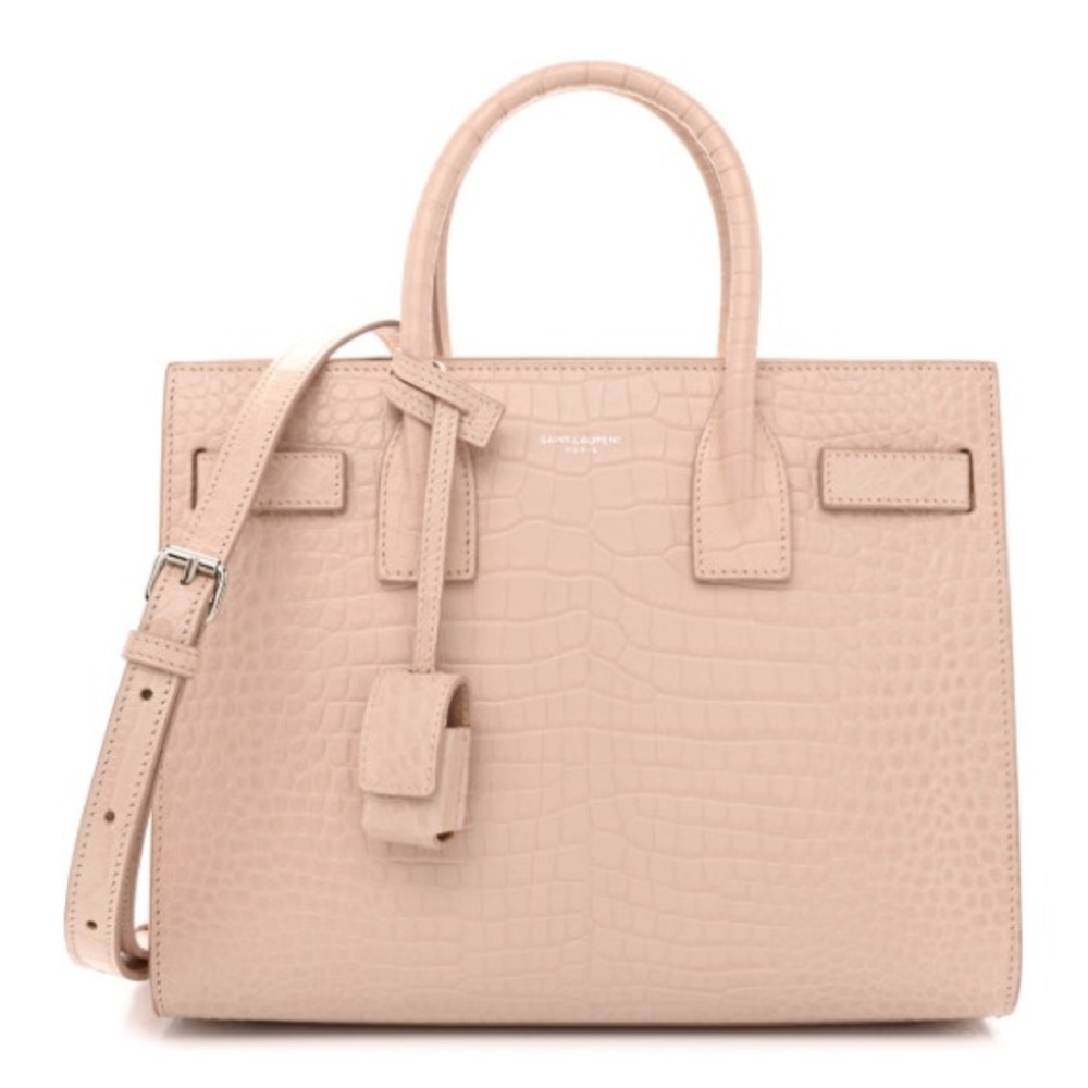 SAINT LAURENT Calfskin Crocodile Embossed Baby Sac De Jour Rose Antic